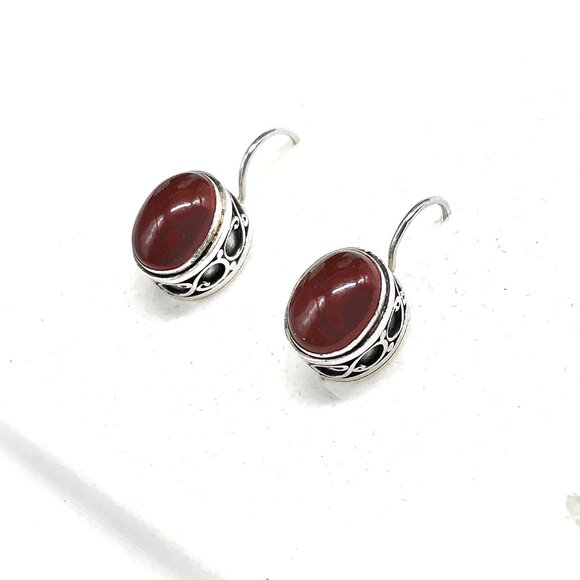 925 Sterling Silver Drop Earrings Dark Carnelian Stone Earrings - Picture 1 of 5